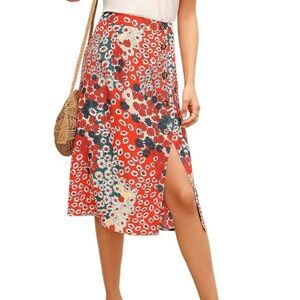 Floerns Women's Boho Floral High Waist Split A Line Midi Skirt Size Medium
